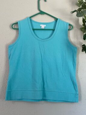 Clarity Tank Top Aqua Teal Ribbed Waffle Cotton Spandex Women Size M Summer
